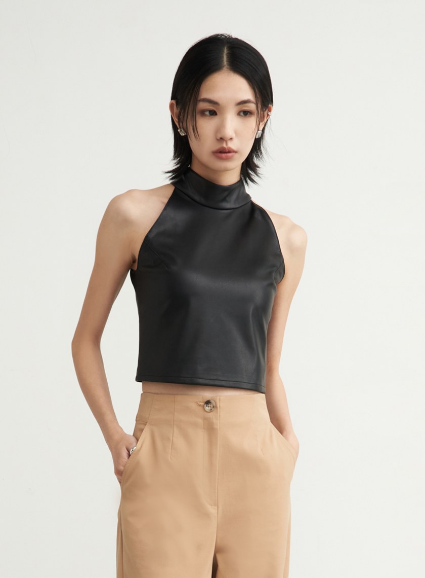 個性皮革削肩BRA背心上衣